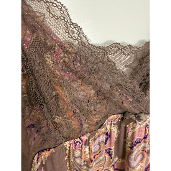Cynthia Rowley XL Paisley Lace Trim Slip Nightgown Dress Purple Pink Rayon Blend - Picture 4 of 7